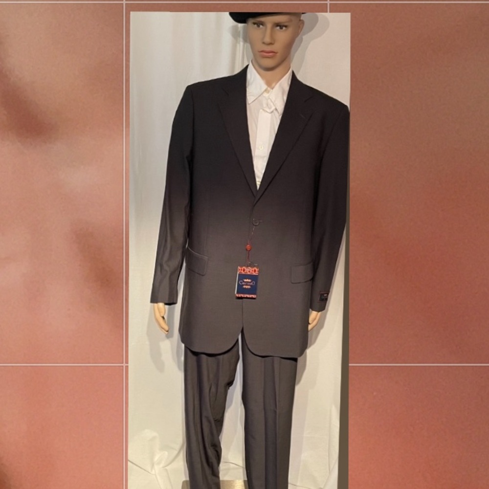 Carlo Lusso men's 2 button fully lined notch lapel Black suit.